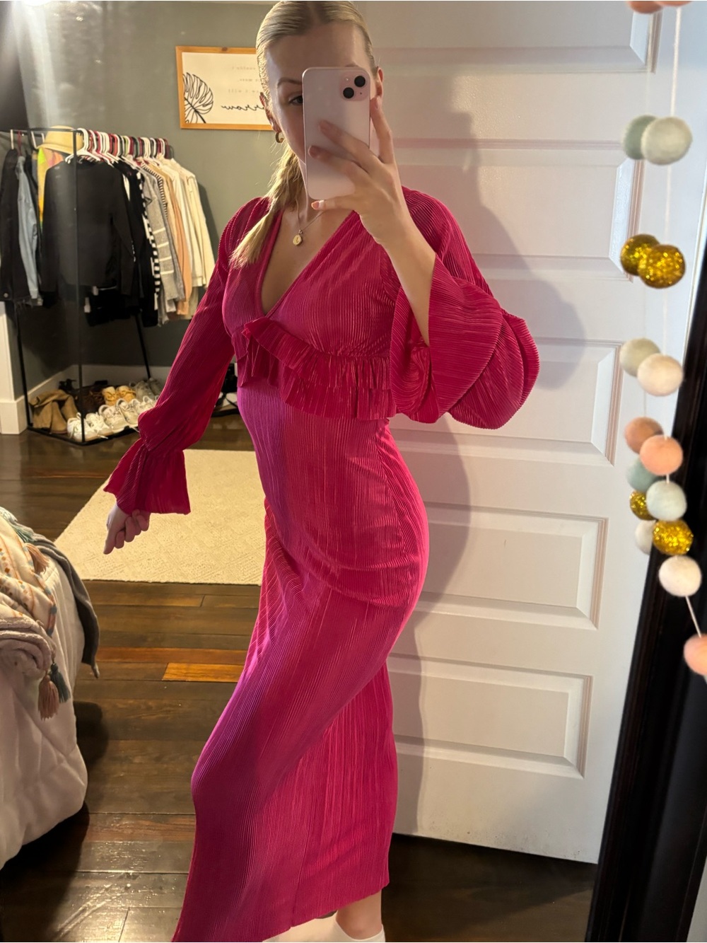 Boohoo Fuchsia Ruffle Midi Dress